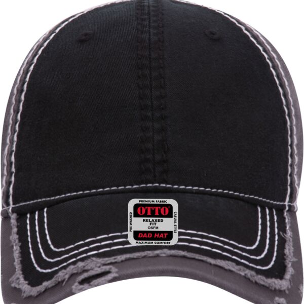 OTTO Garment Washed Cotton Twill w/ Heavy Stitching Distressed Trim Edge Visor Six Panel Low Profile Dad Hat Thumbnail